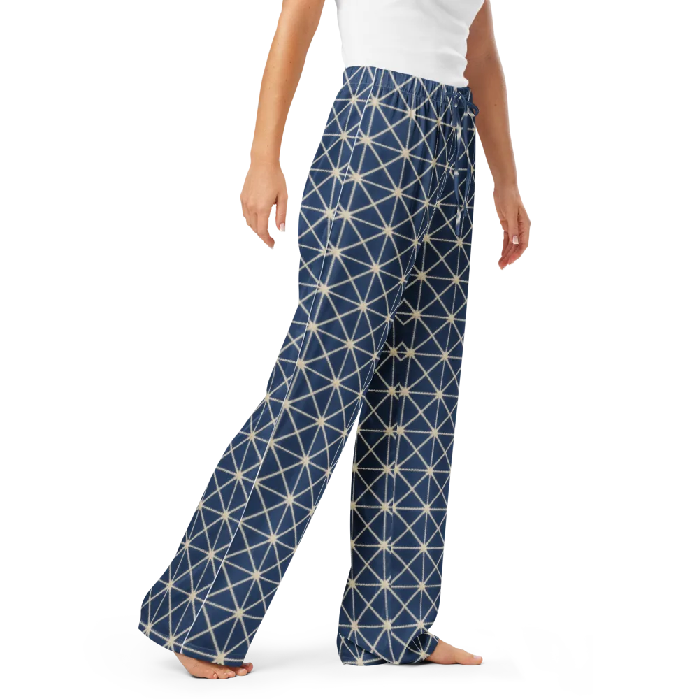 Indigo Star Lattice on Women's Pajama Pants — Right Front