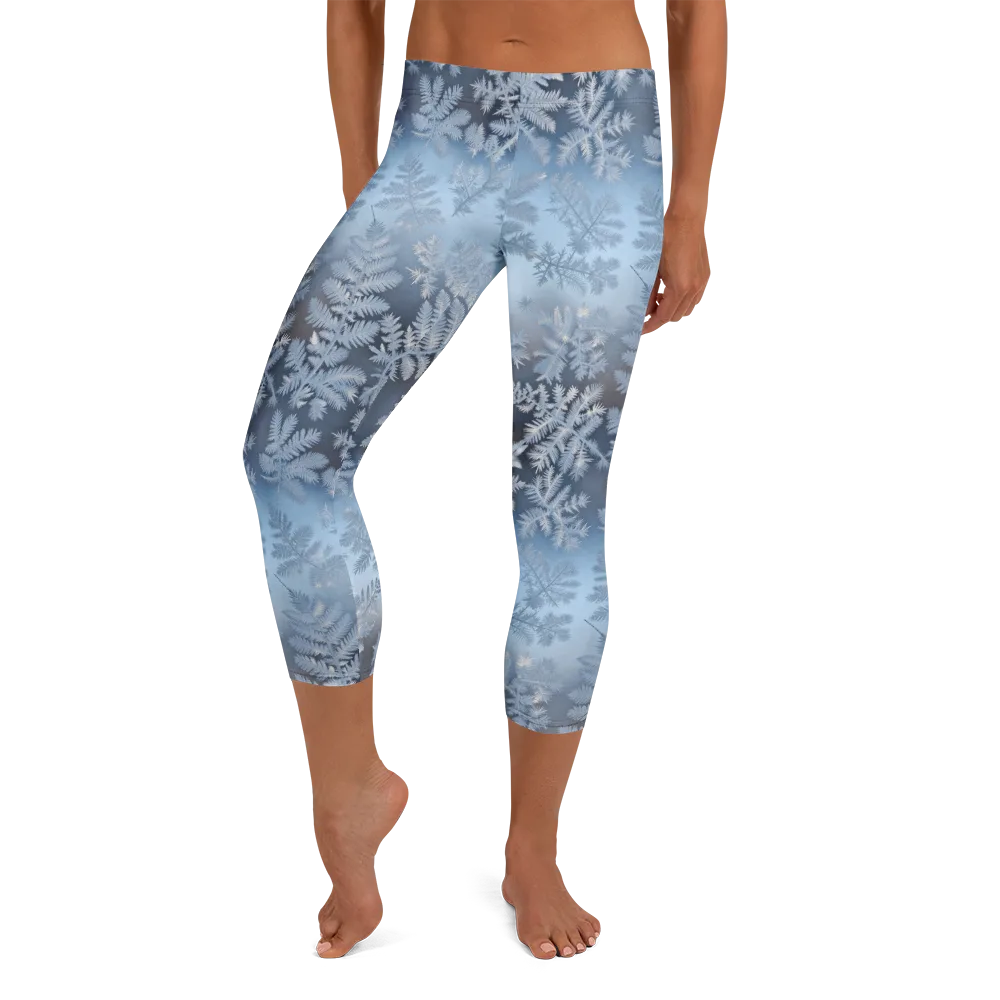 Winter Fronds on Capri Leggings — Front