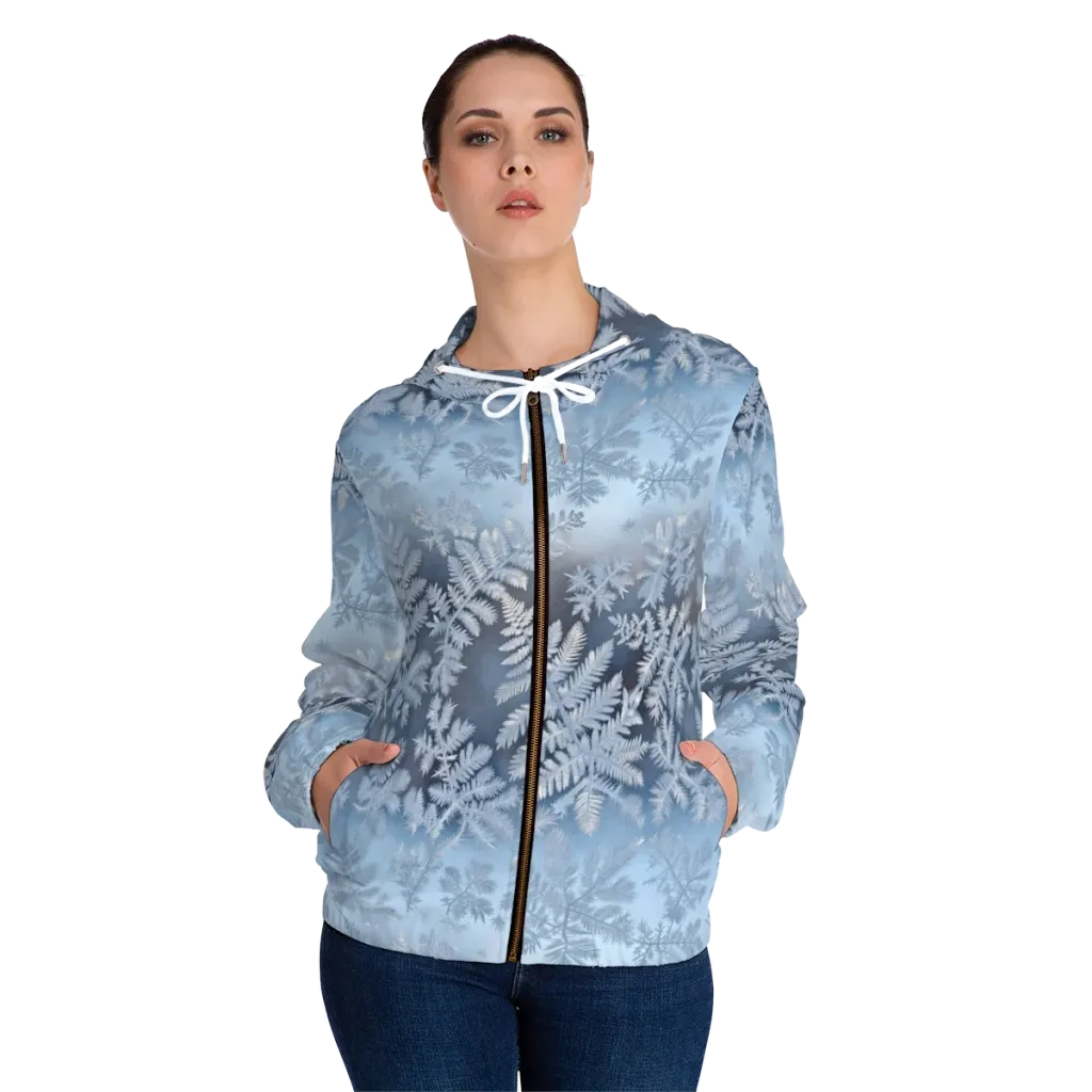 Winter Fronds on Women's Full-Zip Hoodie — Front On Person