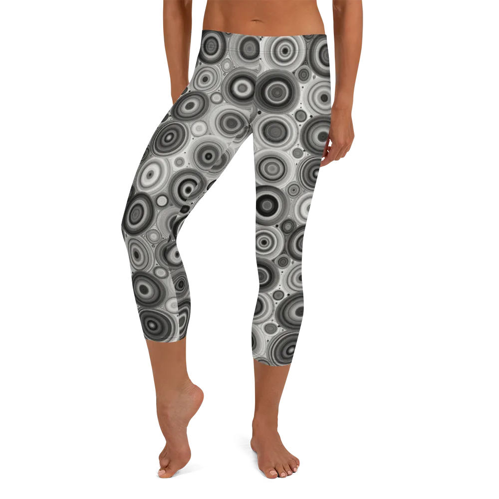 Monochrome Orbits on Capri Leggings — Front