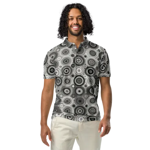 Monochrome Orbits on a Men's Slim Fit Polo Shirt