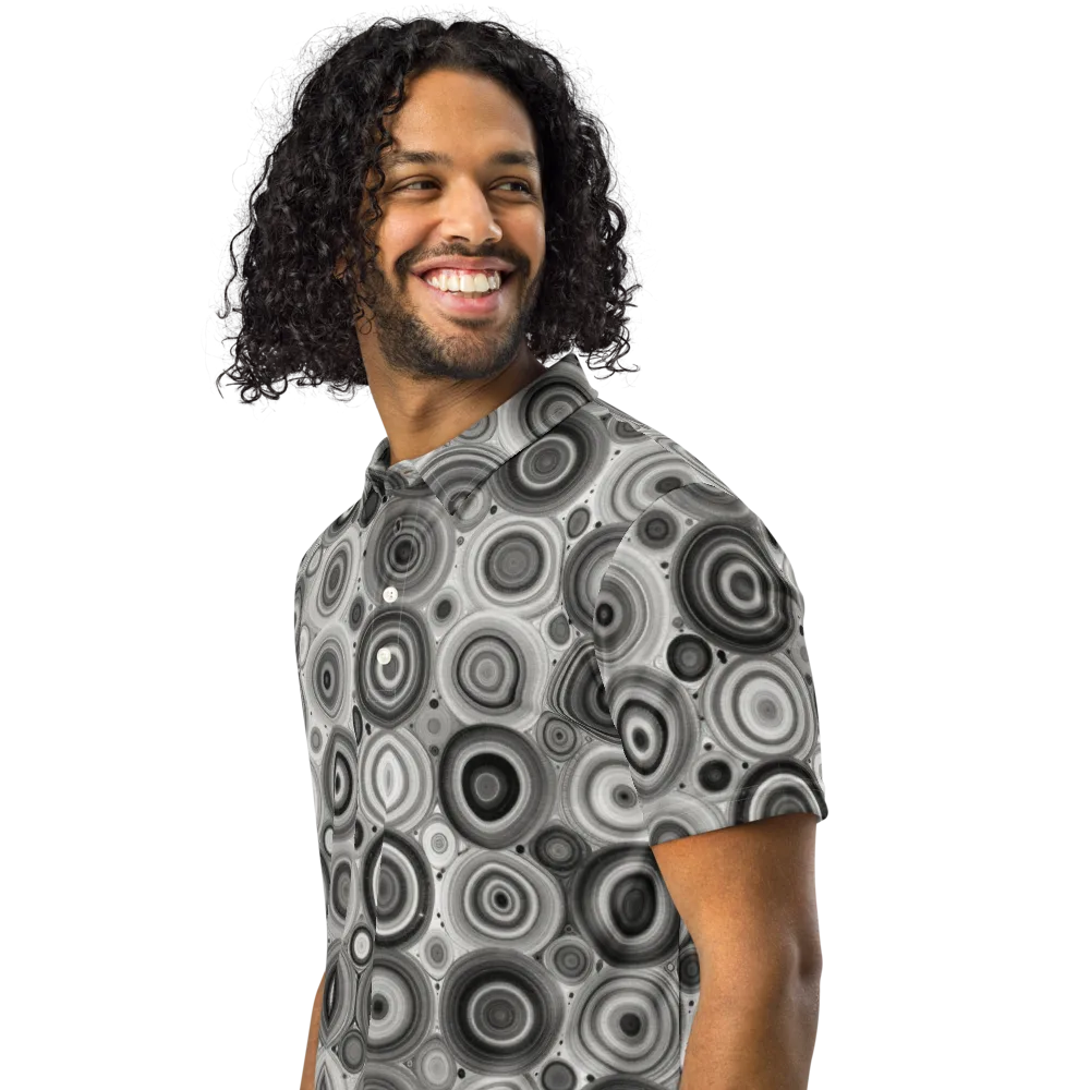 Monochrome Orbits on Men's Slim Fit Polo Shirt — Left Front