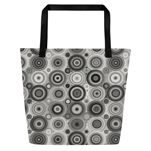 Monochrome Orbits on a Large Tote Bag W/ Pocket