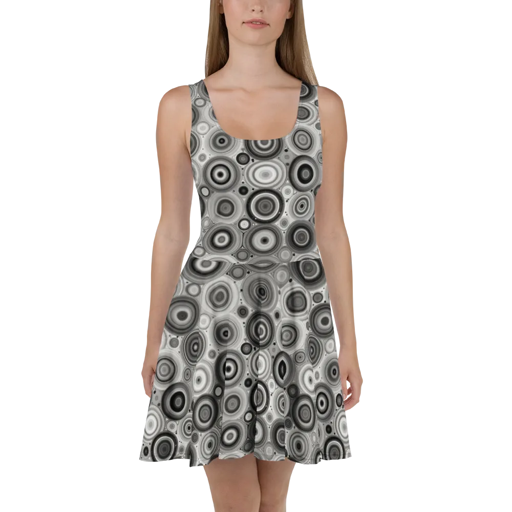 Monochrome Orbits on Skater Dress — Front
