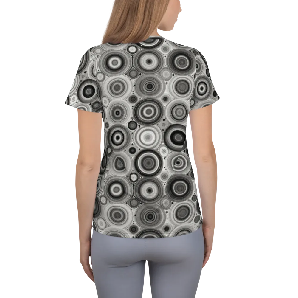 Monochrome Orbits on Women's Athletic T-Shirt — Back