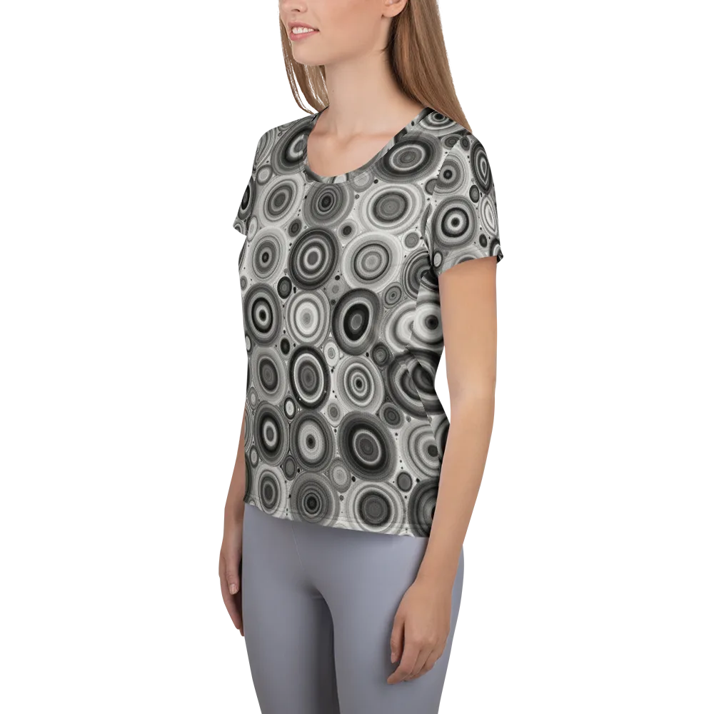 Monochrome Orbits on Women's Athletic T-Shirt — Left