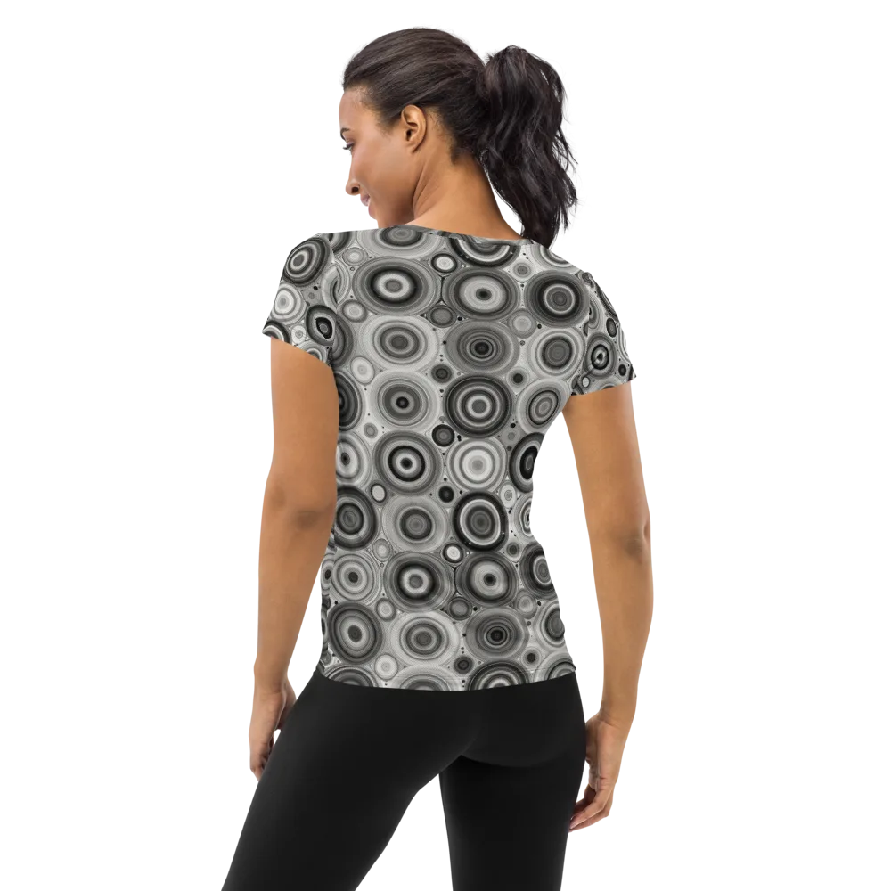 Monochrome Orbits on Women's Athletic T-Shirt — Back
