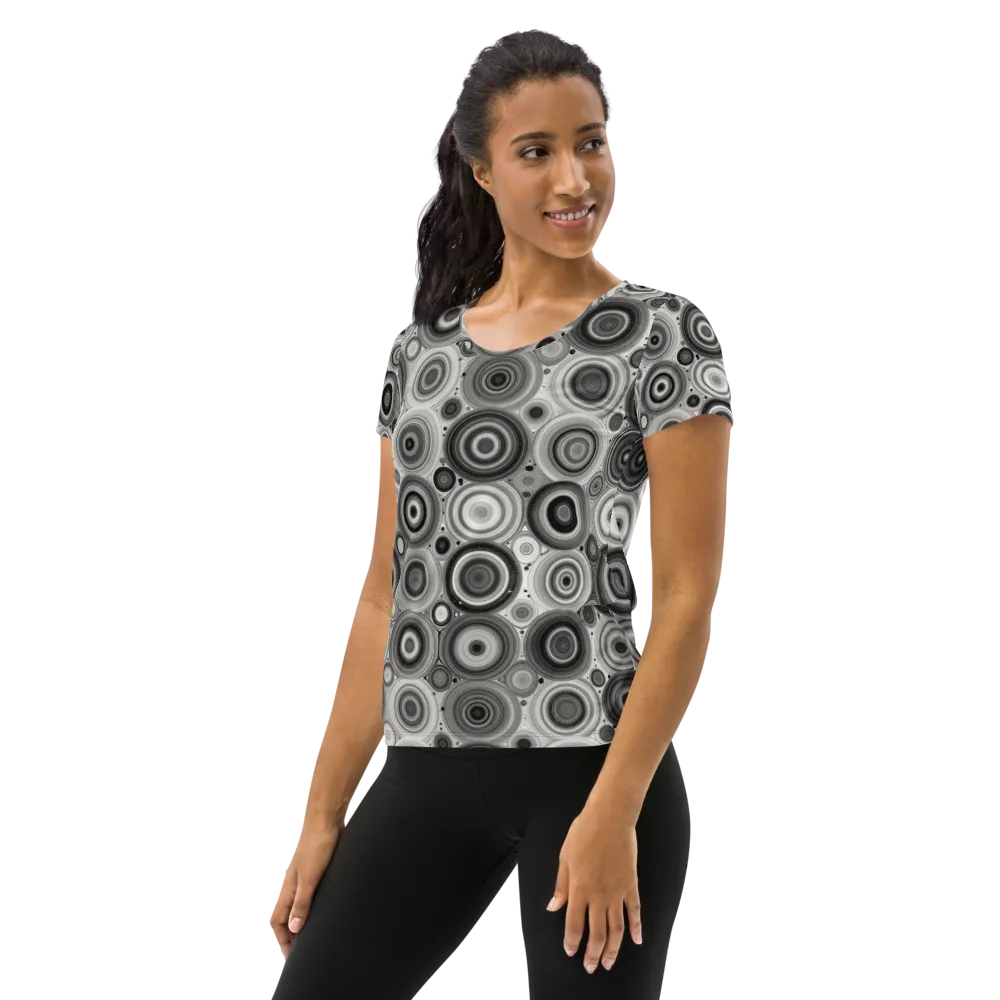 Monochrome Orbits on Women's Athletic T-Shirt — Left