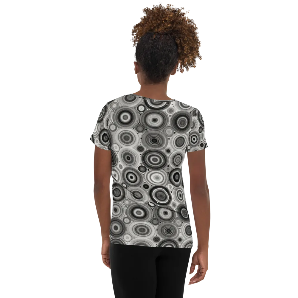 Monochrome Orbits on Women's Athletic T-Shirt — Back