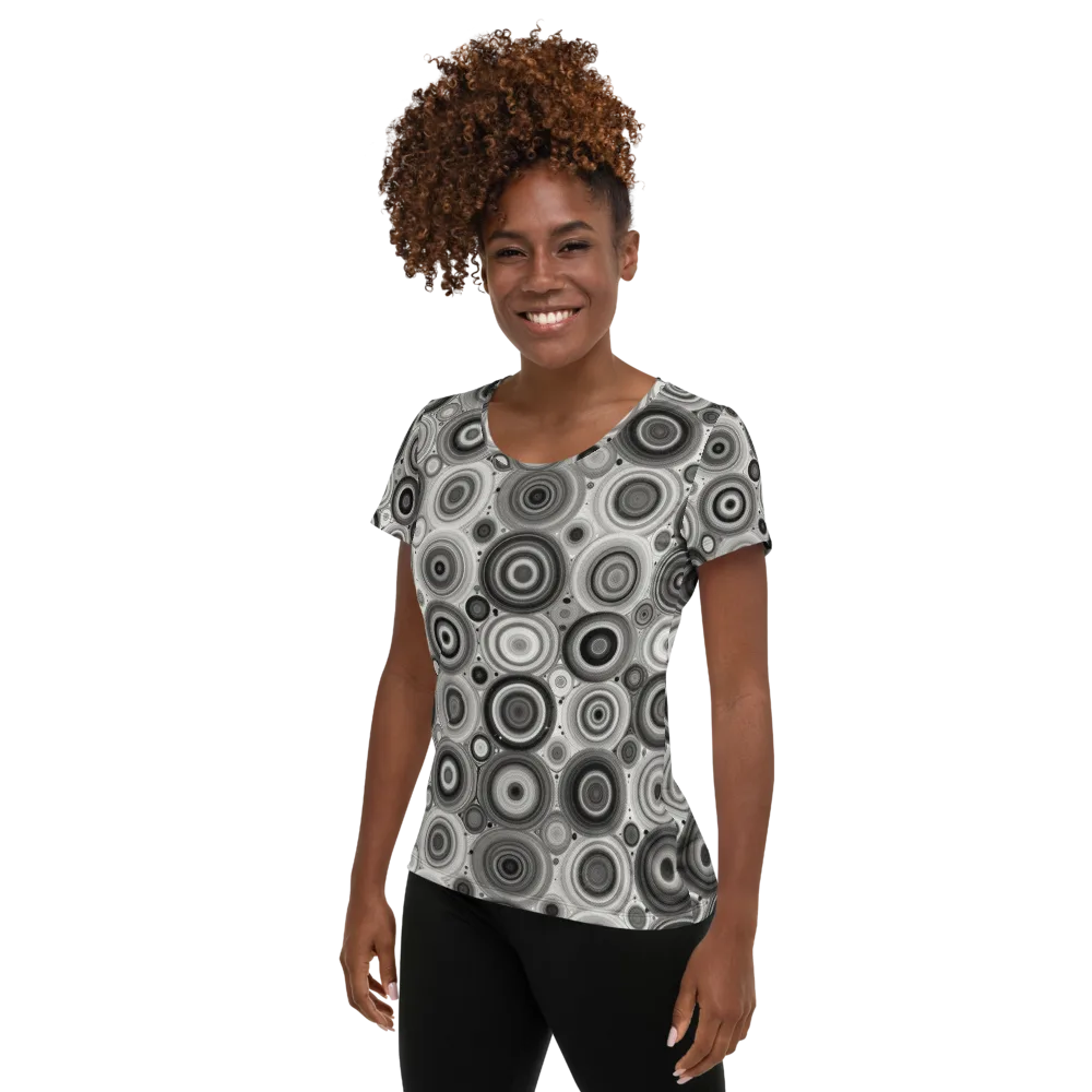 Monochrome Orbits on Women's Athletic T-Shirt — Left
