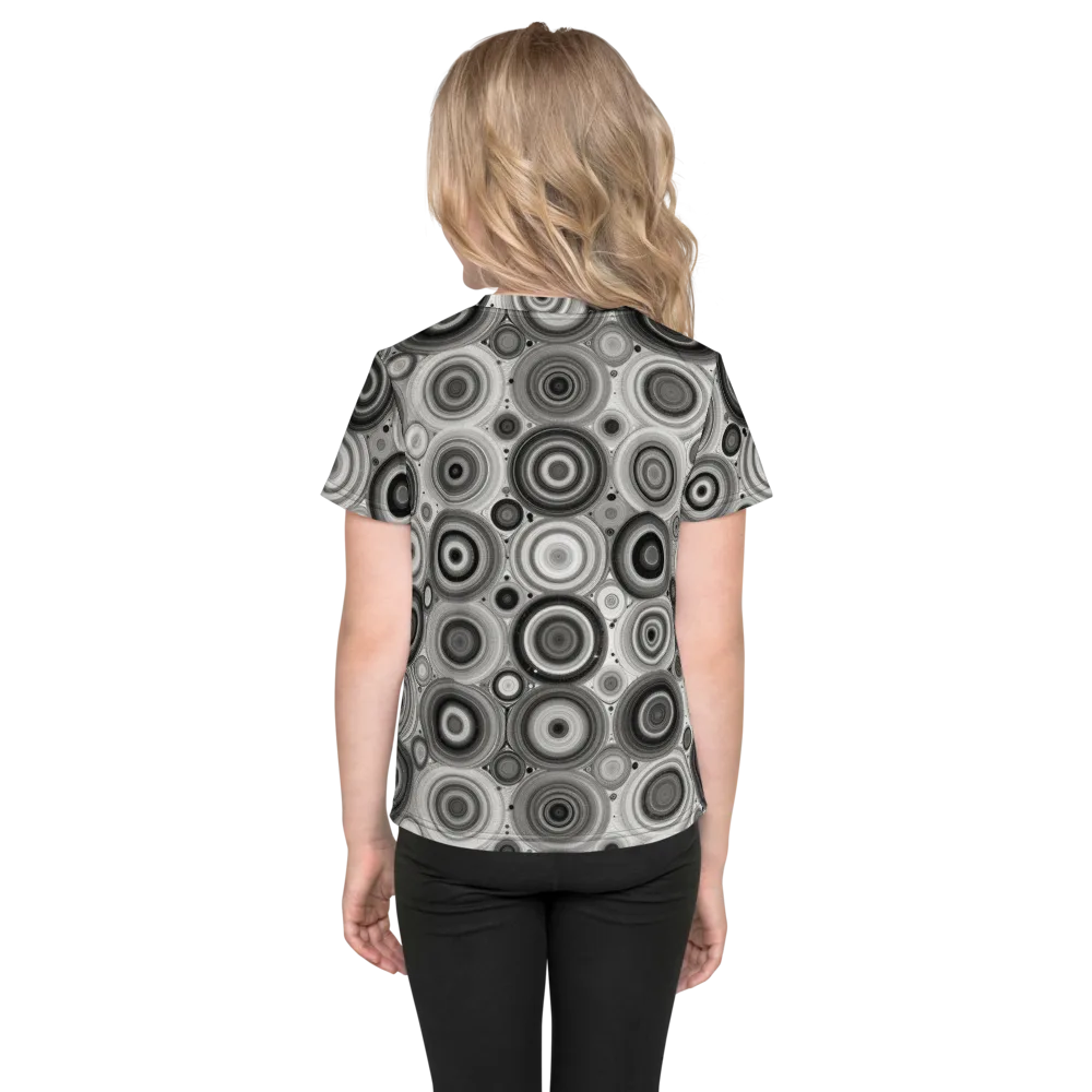 Monochrome Orbits on Kids Crew Neck T-Shirt — Back