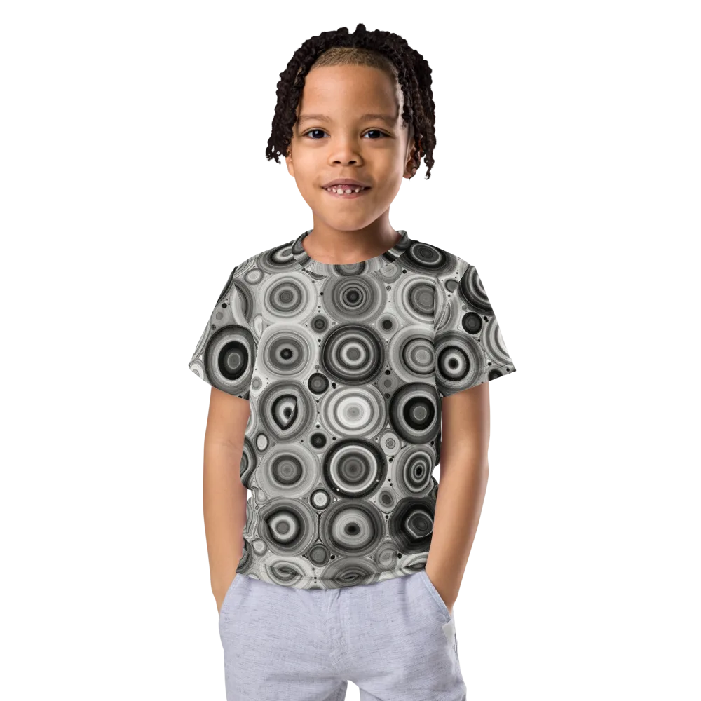 Monochrome Orbits on Kids Crew Neck T-Shirt — Front