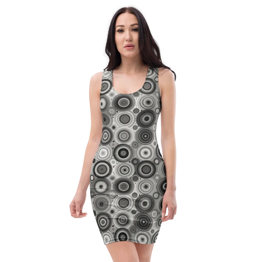 Monochrome Orbits on Bodycon Dress — Front