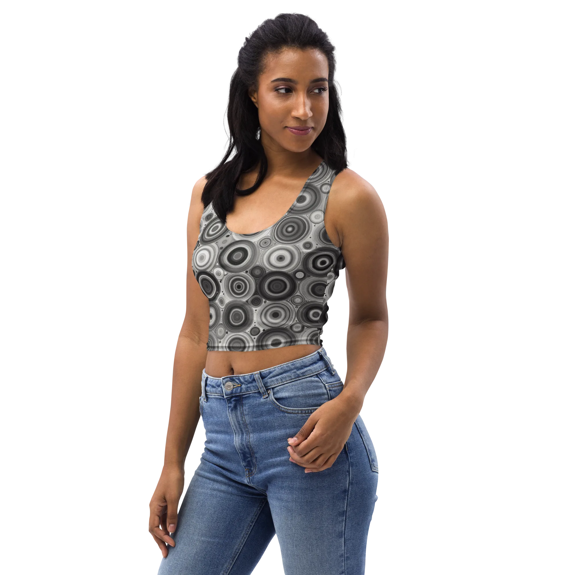 Monochrome Orbits on Crop Top — Left Front