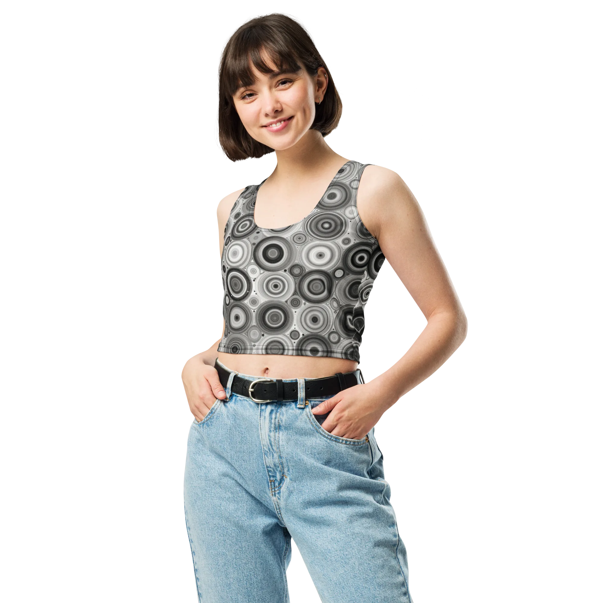 Monochrome Orbits on Crop Top — Front