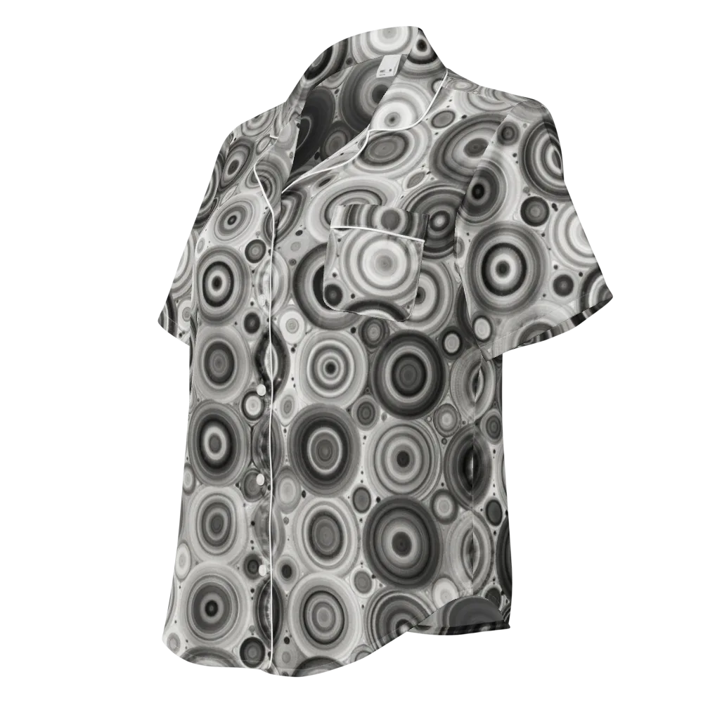 Monochrome Orbits on Women's Short Sleeve Pajama Top — Left Front