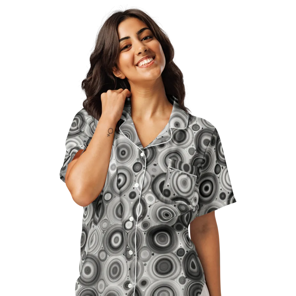 Monochrome Orbits on Women's Short Sleeve Pajama Top — Front