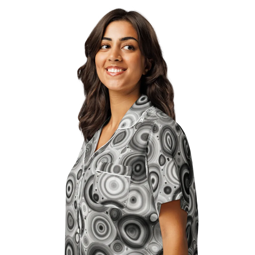 Monochrome Orbits on Women's Short Sleeve Pajama Top — Left Front