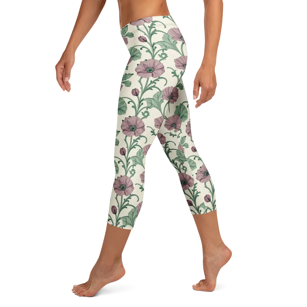 Mauve Poppy Reverie on Capri Leggings — Left