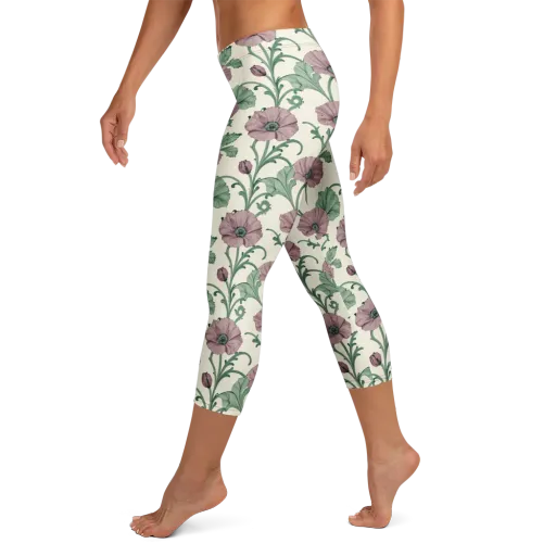 Mauve Poppy Reverie on a Capri Leggings