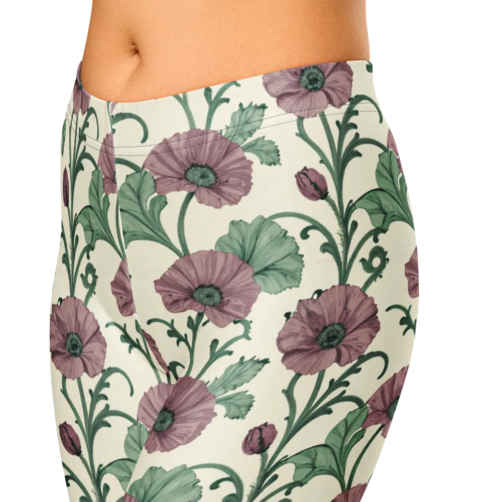 Mauve Poppy Reverie on Capri Leggings — Zoomed-in