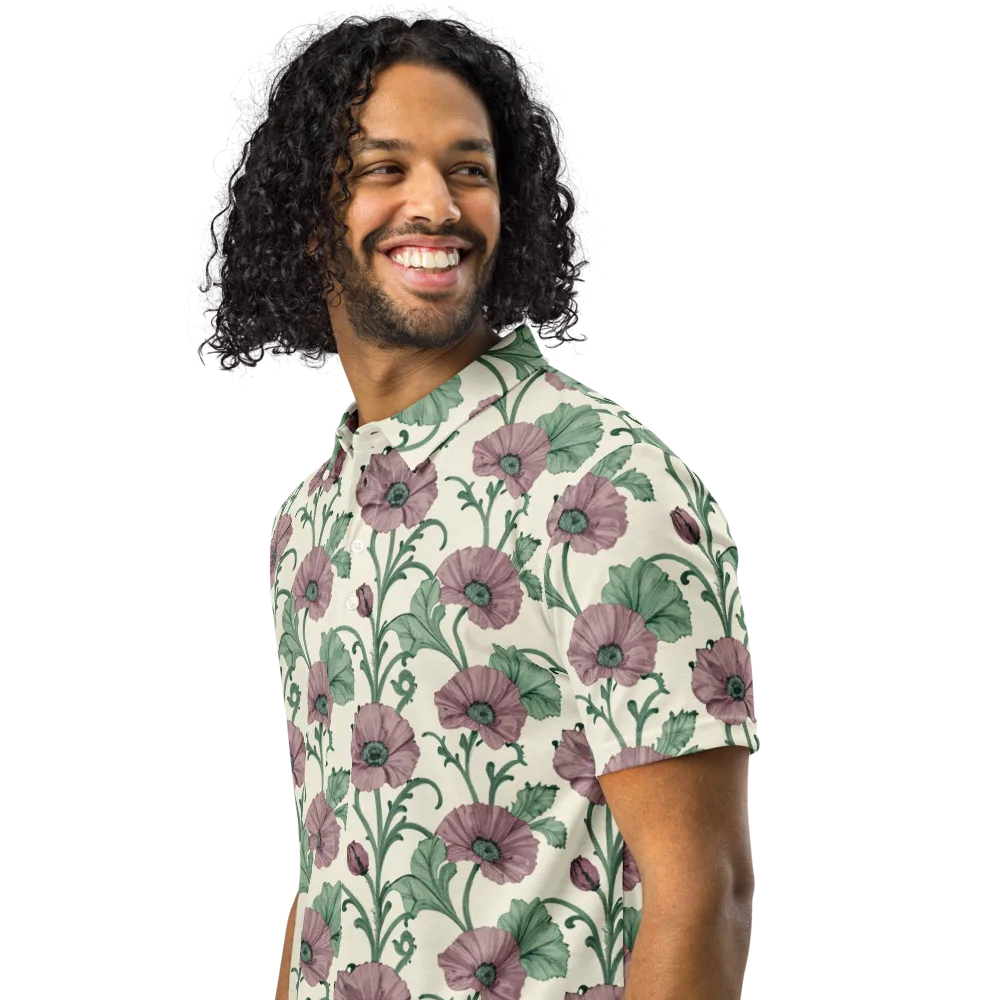Mauve Poppy Reverie on Men's Slim Fit Polo Shirt — Left Front