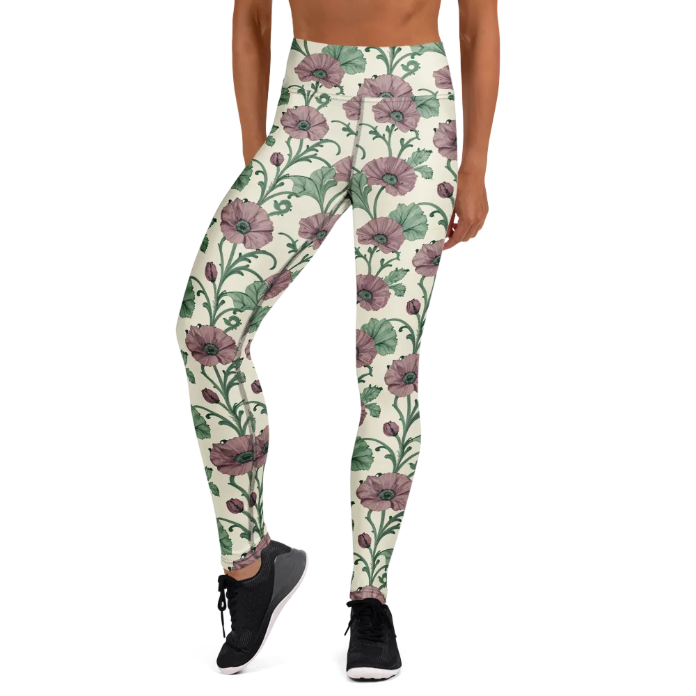 Mauve Poppy Reverie on Yoga Leggings — Front