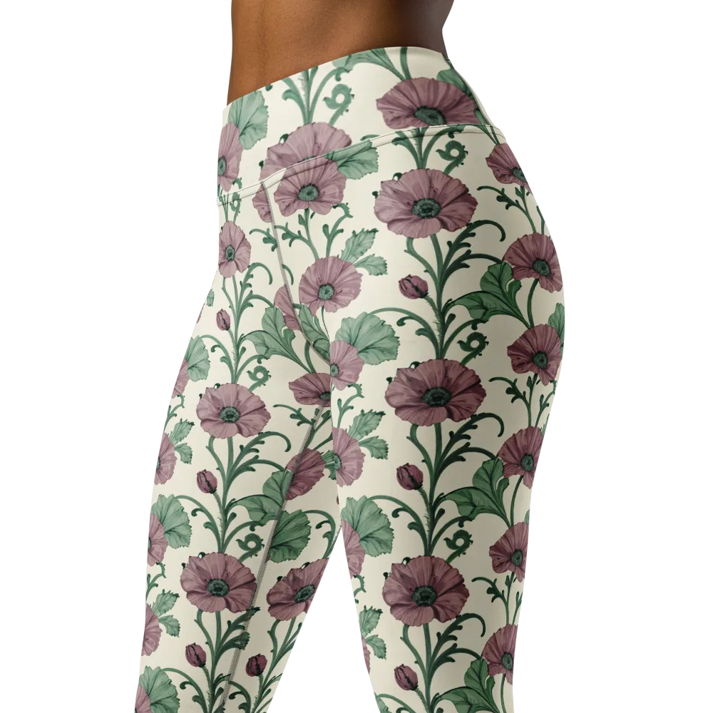 Mauve Poppy Reverie on Yoga Leggings — Left Front