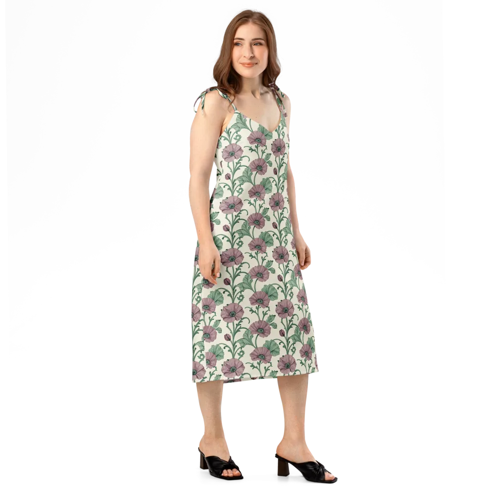 Mauve Poppy Reverie on Slip Dress — Right Front