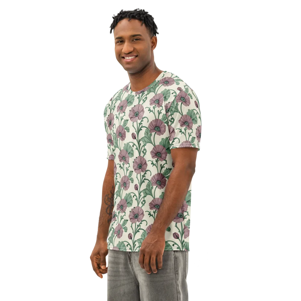 Mauve Poppy Reverie on Men's Cotton Crew Neck T-Shirt — Left Front