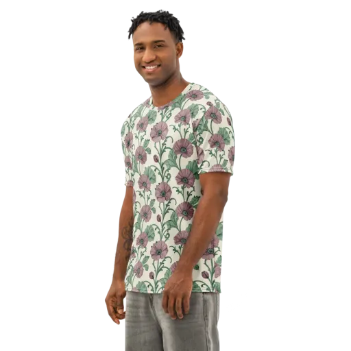 Mauve Poppy Reverie on a Men's Cotton Crew Neck T-Shirt