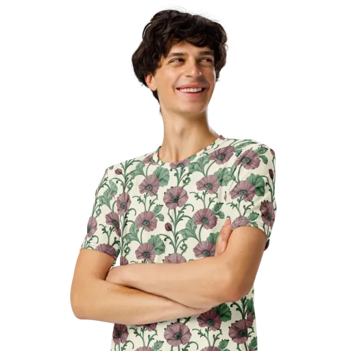 Mauve Poppy Reverie on a Men's Crew Neck T-Shirt