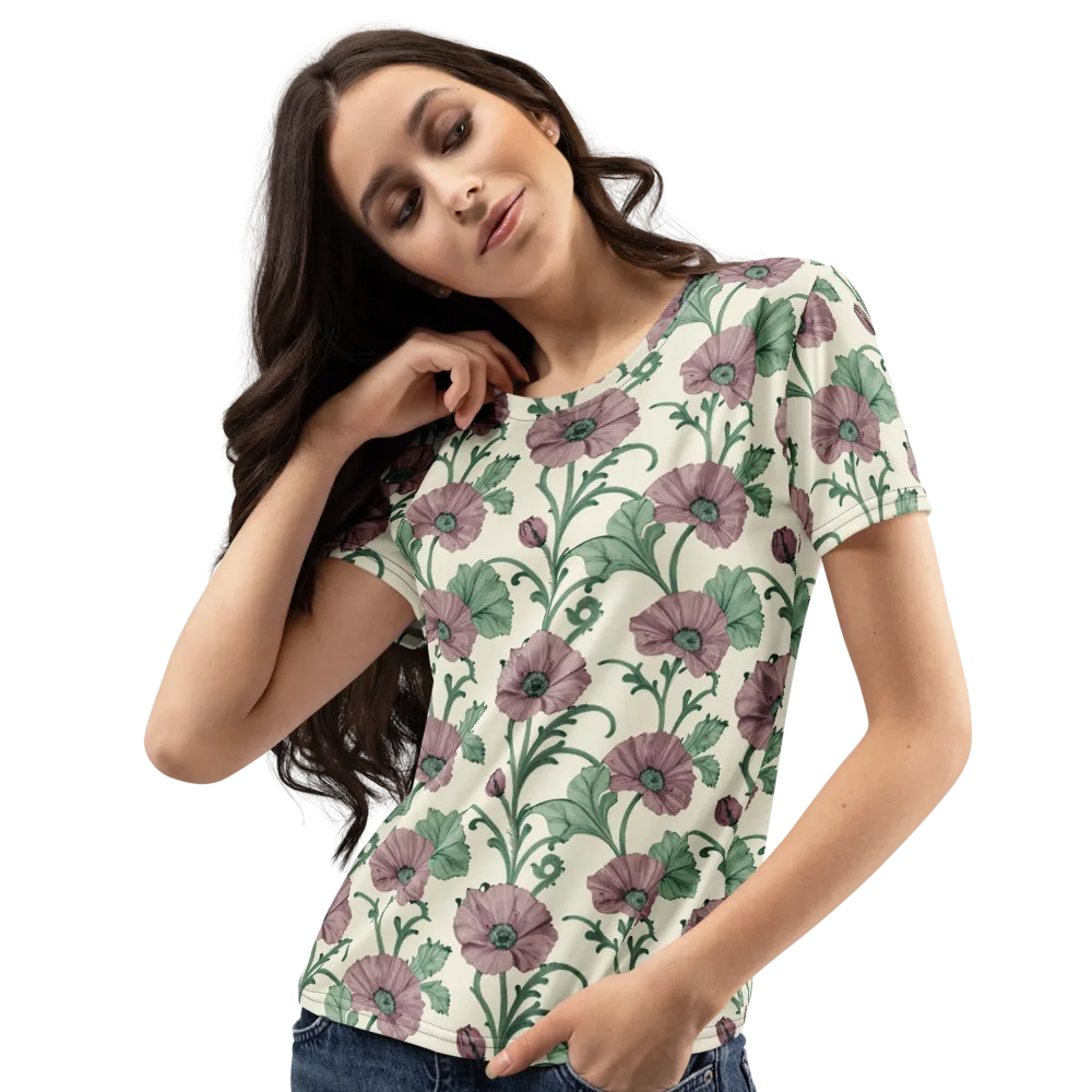 Mauve Poppy Reverie on Women's Crew Neck T-Shirt — Left Front