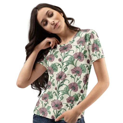 Mauve Poppy Reverie on a Women's Crew Neck T-Shirt