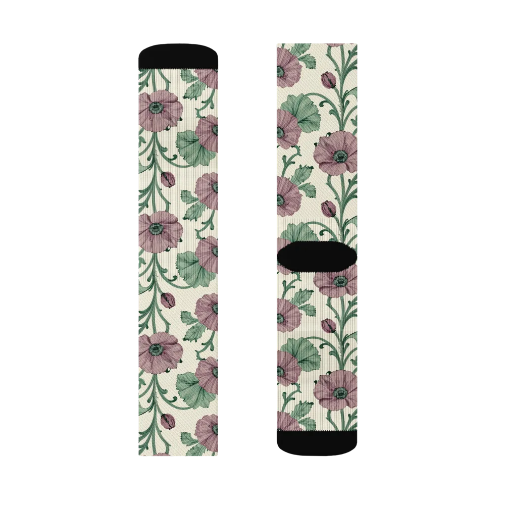 Mauve Poppy Reverie on Socks — Left Sock