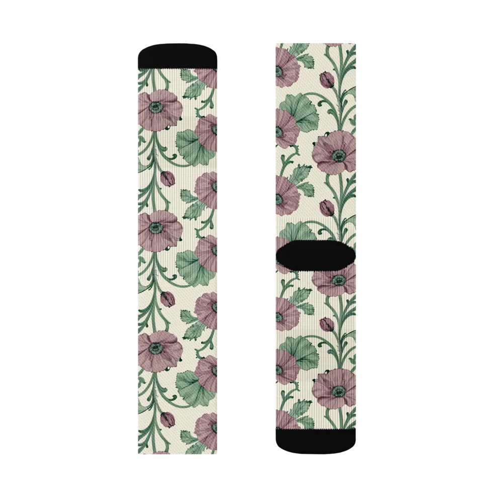 Mauve Poppy Reverie on Socks — Right Sock
