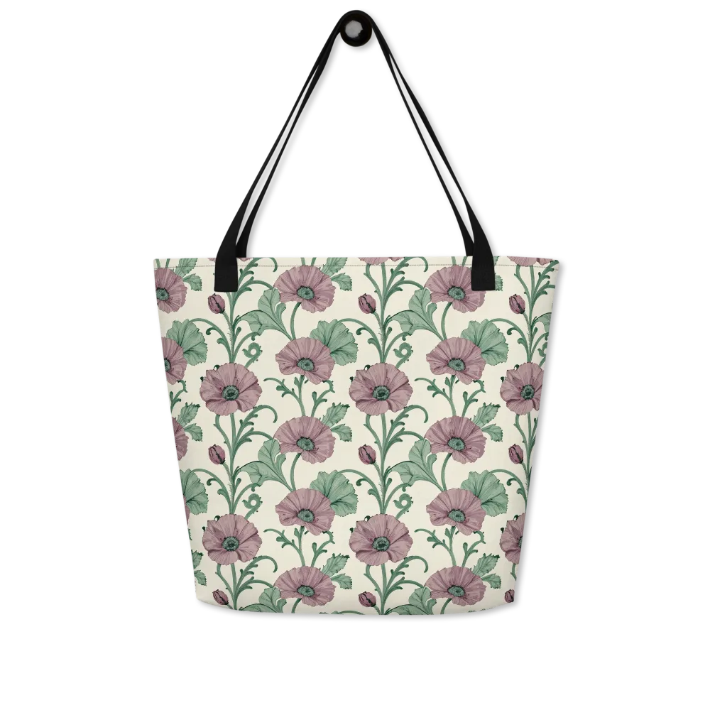 Mauve Poppy Reverie on Large Tote Bag W/ Pocket — Front