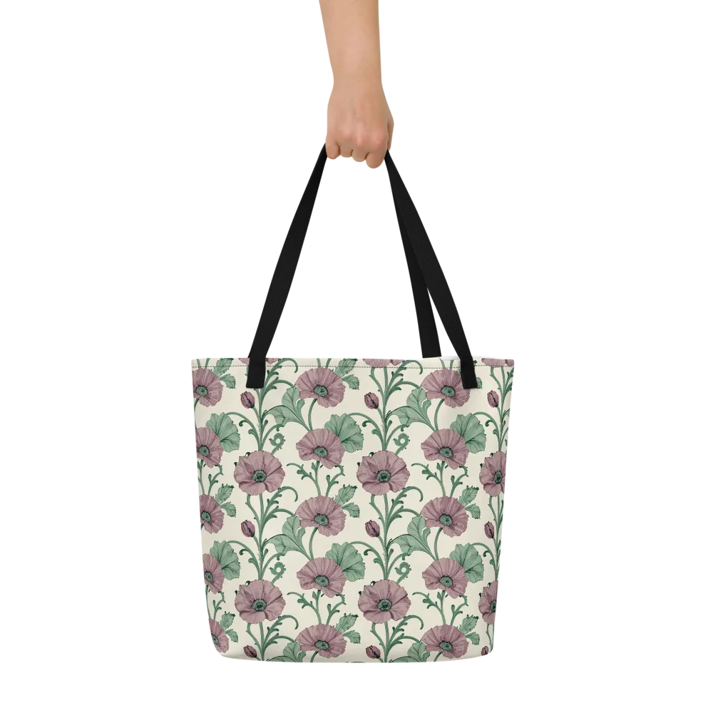 Mauve Poppy Reverie on Large Tote Bag W/ Pocket — Front