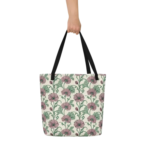 Mauve Poppy Reverie on a Large Tote Bag W/ Pocket