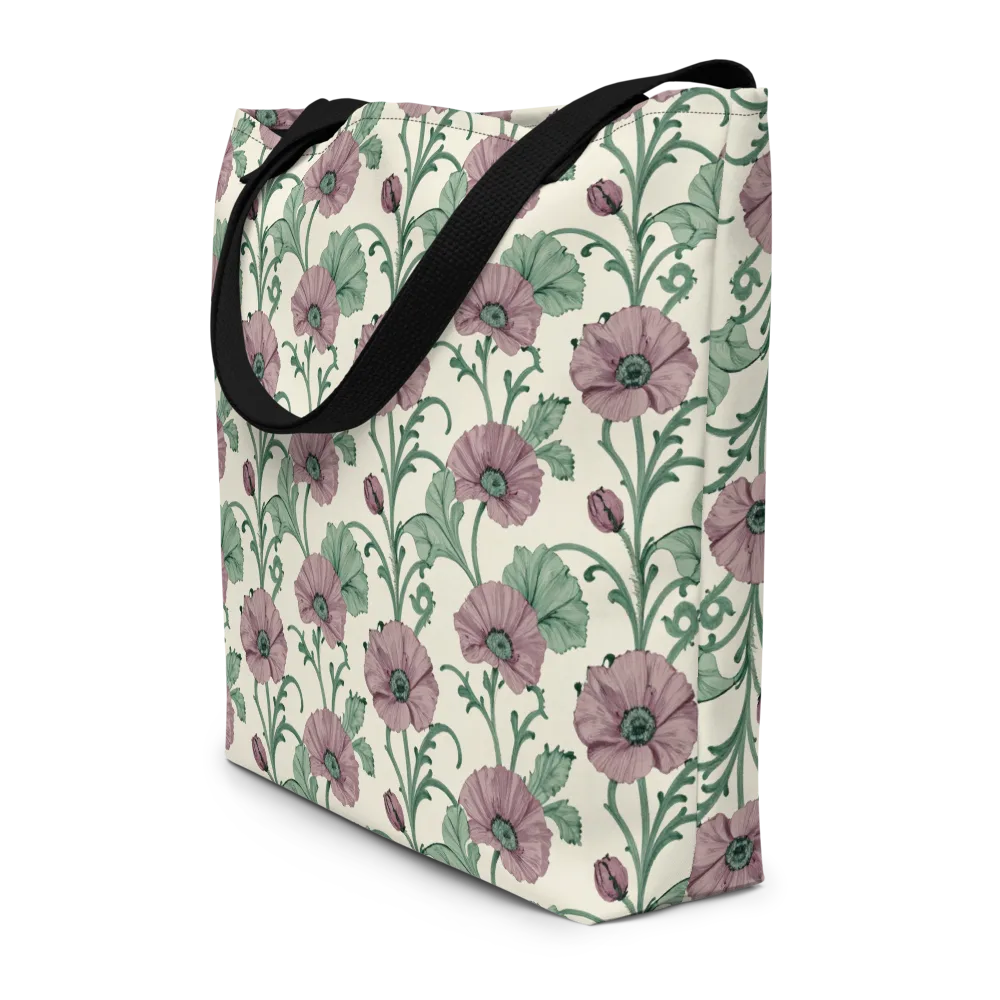 Mauve Poppy Reverie on Large Tote Bag W/ Pocket — Front