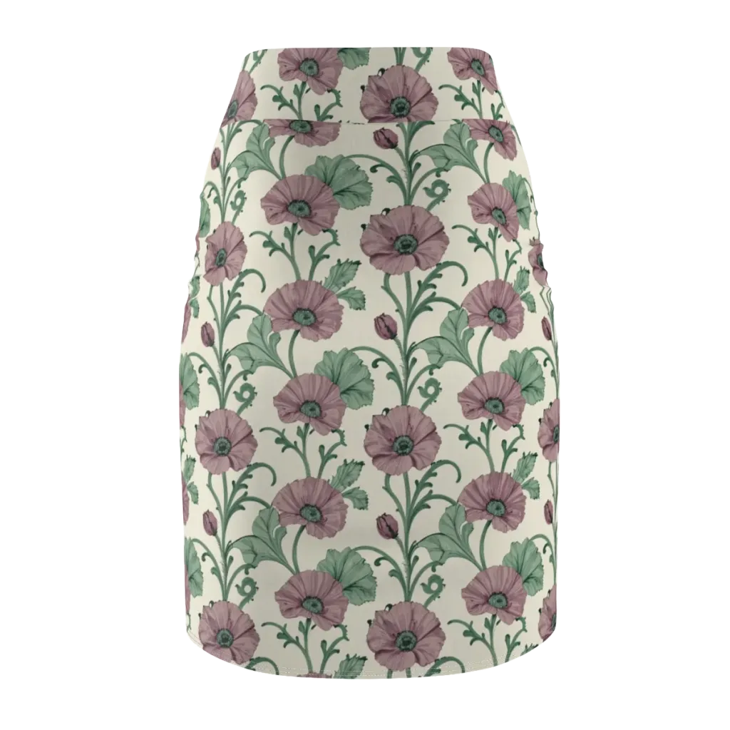 Mauve Poppy Reverie on Pencil Skirt — Back