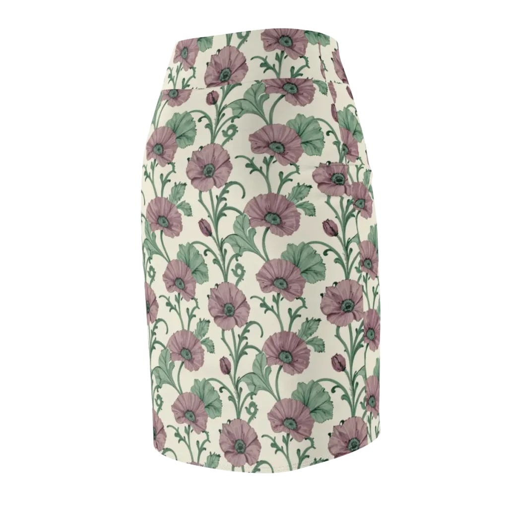 Mauve Poppy Reverie on Pencil Skirt — Back Side
