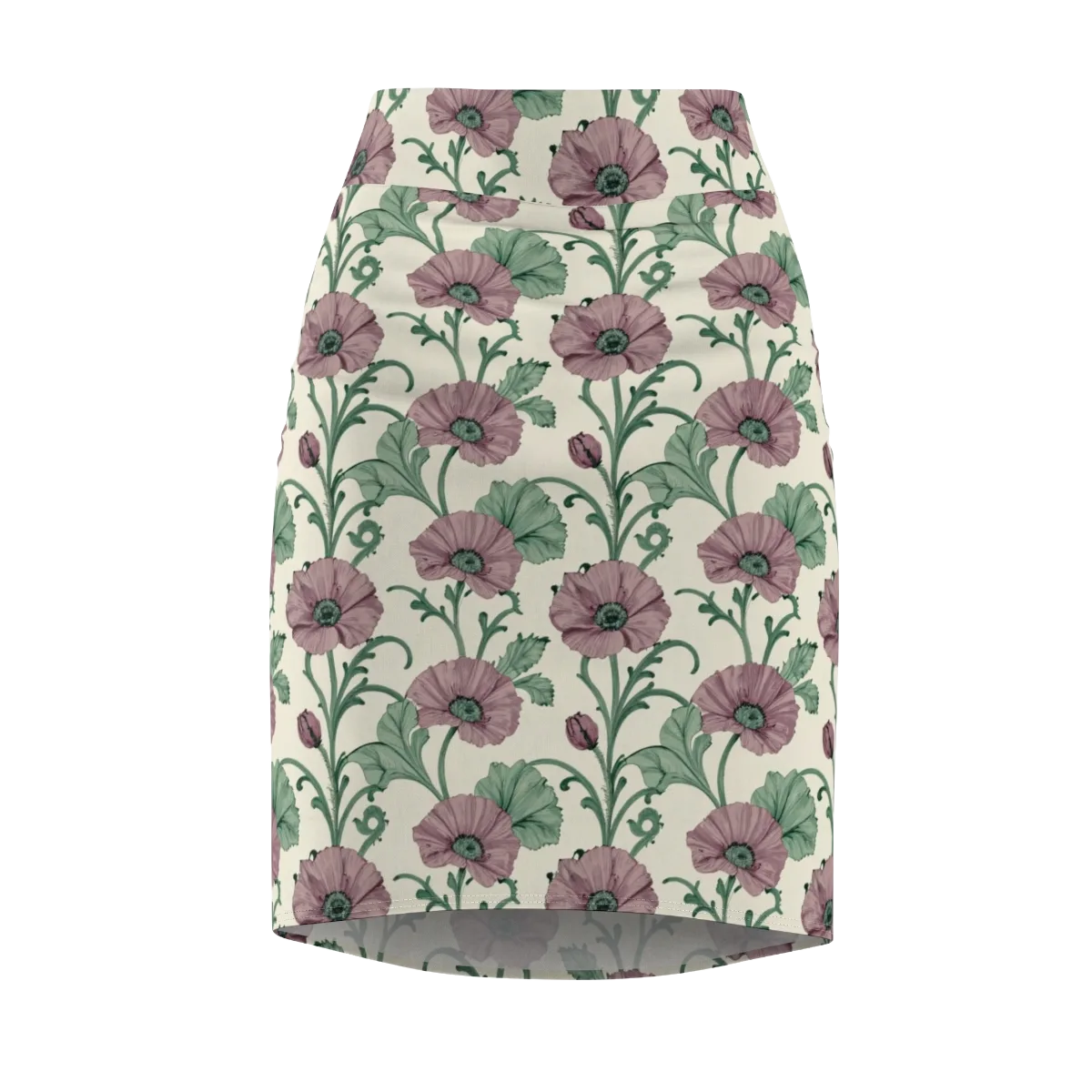 Mauve Poppy Reverie on Pencil Skirt — Front