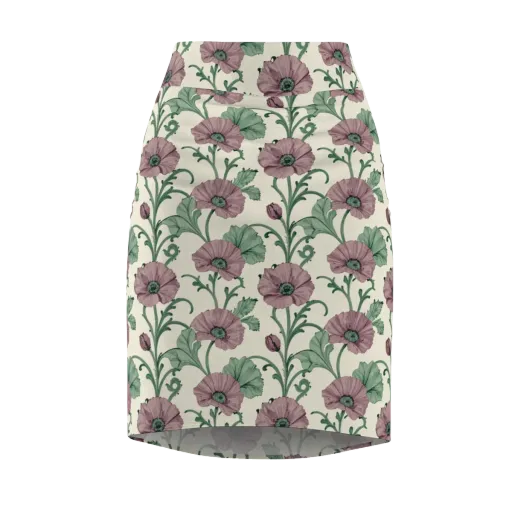 Mauve Poppy Reverie on a Pencil Skirt