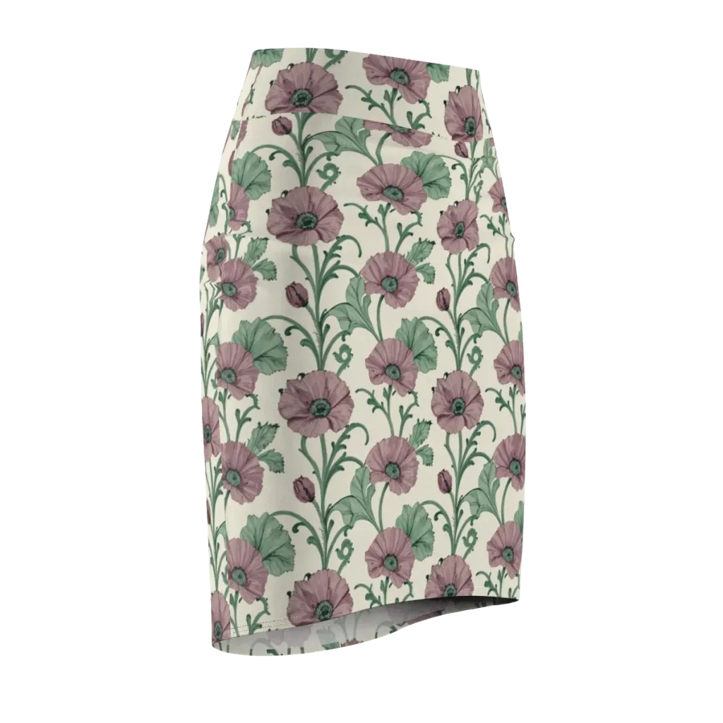 Mauve Poppy Reverie on Pencil Skirt — Front Side