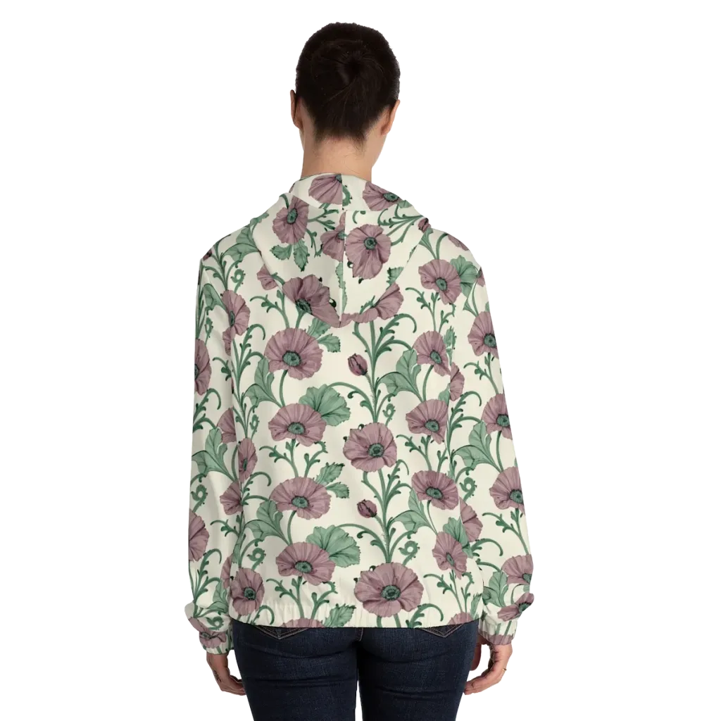 Mauve Poppy Reverie on Women's Full-Zip Hoodie — Back On Person