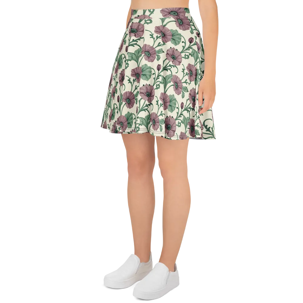 Mauve Poppy Reverie on Skater Skirt — Left