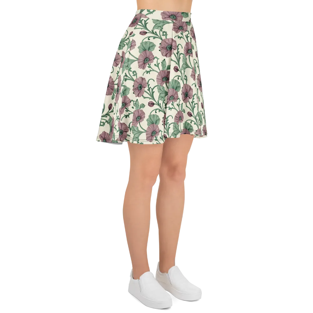 Mauve Poppy Reverie on Skater Skirt — Right