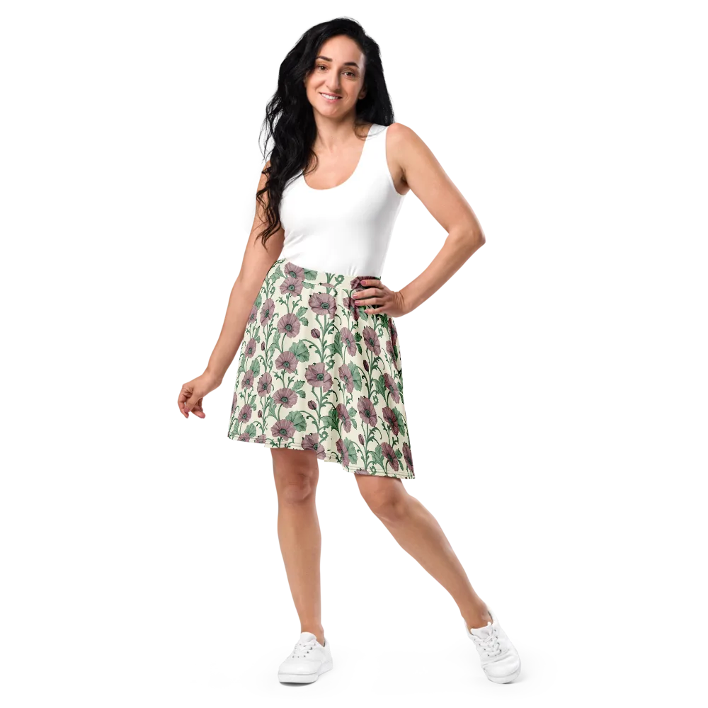 Mauve Poppy Reverie on Skater Skirt — Front