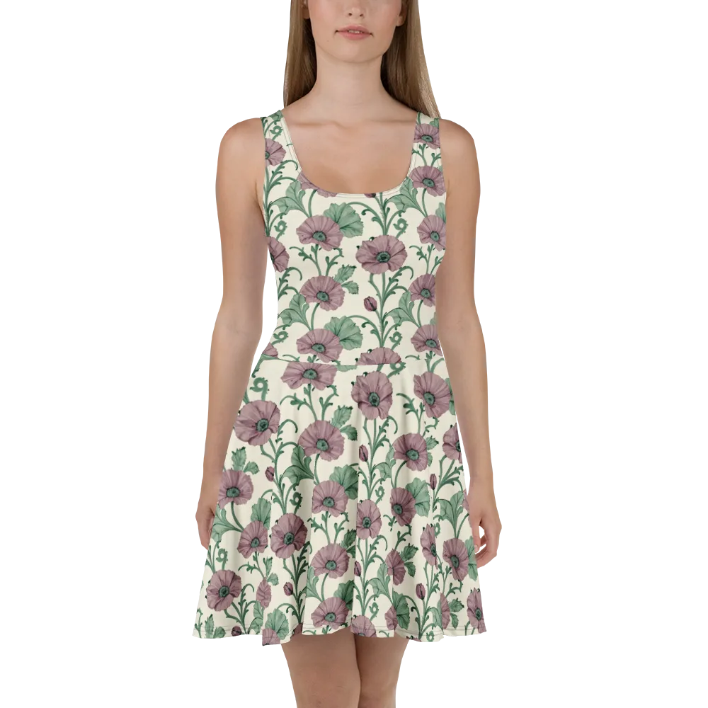 Mauve Poppy Reverie on Skater Dress — Front
